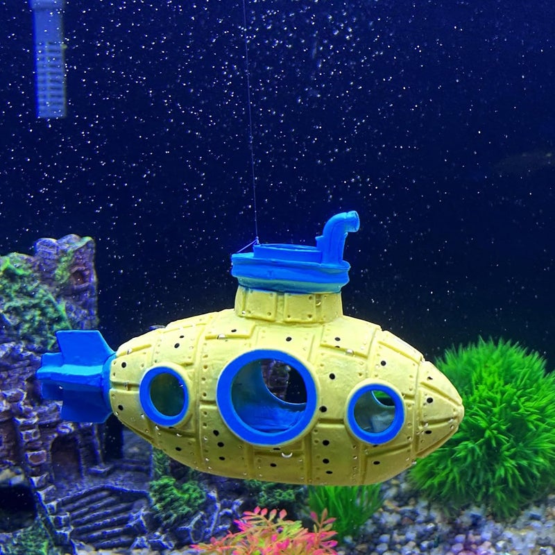 SUPTEC Floating Fish Tank Decoration, LittleCute Retro Submarine AquariumDecoration with Two Float Balls,Resinous Fish Tank Accessorie - Image 4